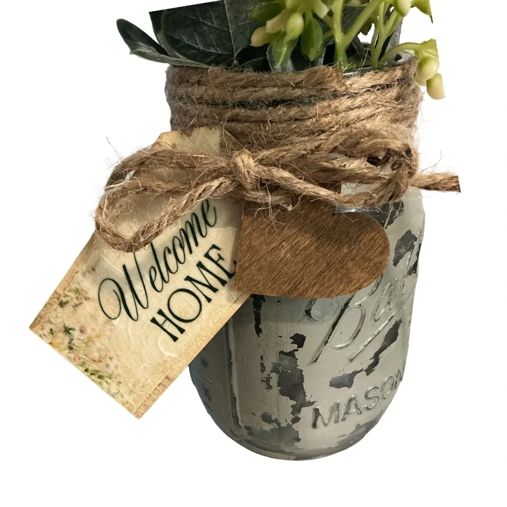 Rustic Ball‎ Mason Jar Artificial Floral Arrangement Welcome Home Decor Green